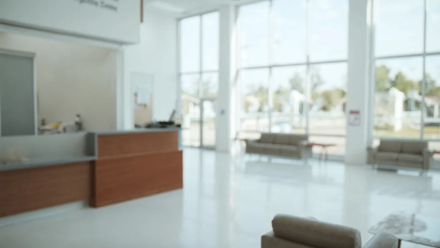 A modern bank or credit union lobby, bright and welcoming